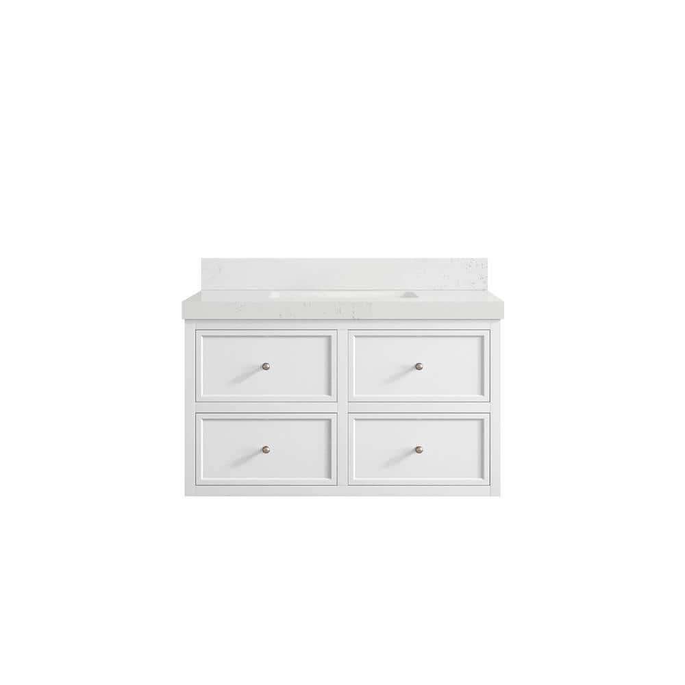 Roswell Floating 36 in. Single Sink Freestanding White Bath Vanity with Empira White Qt. Top Unassembled