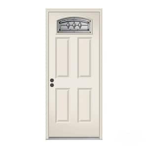 36 in. x 80 in. Camber Top Mission Prairie Primed Steel Prehung Right-Hand Inswing Front Door w/ Brickmould