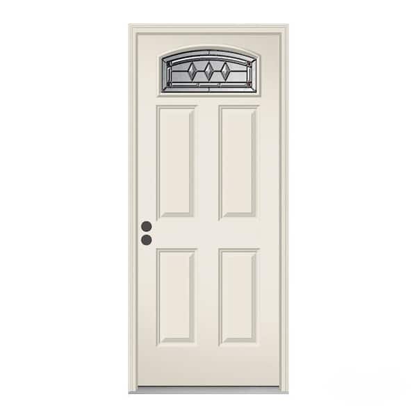 JELD-WEN 36 in. x 80 in. Camber Top Mission Prairie Primed Steel Prehung Right-Hand Inswing Front Door w/ Brickmould