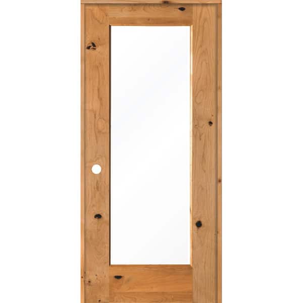 Krosswood Doors 32 in. x 80 in. Rustic Knotty Alder Right-Hand Full-Lite Clear Glass Clear Stain Solid Wood Single Prehung Interior Door