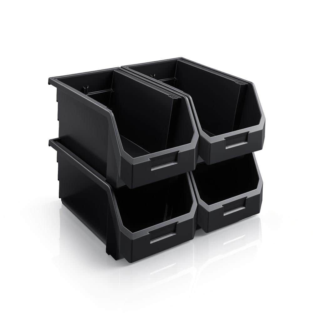 Open Front Stackable Garage Plastic Storage Bin – Organize Tools, Hardware & Shelving - Large, Set of 4, Black price history on PriceWatchPro