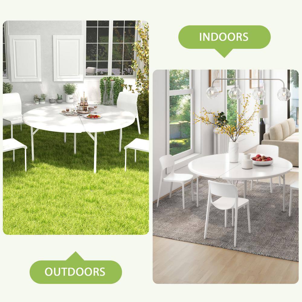 66" White Steel and Plastic Round Folding Table
