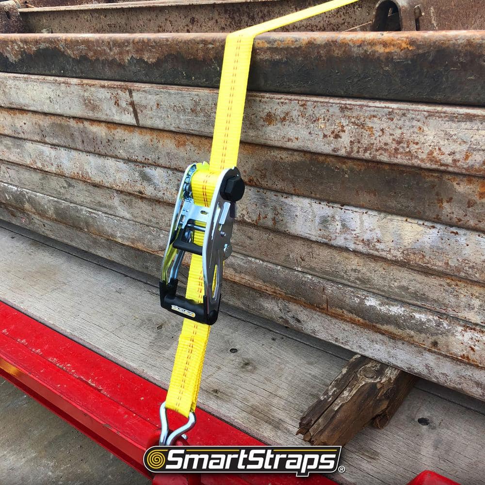 Yellow 30 ft. Heavy-Duty Ratchet Tie Down Strap with J-Hook