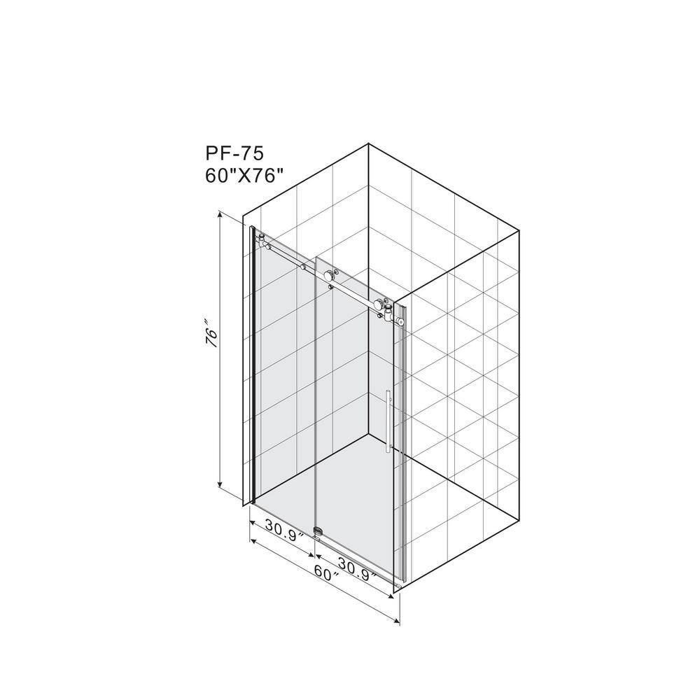 Frameless 60" x 76" Clear Glass Shower Door with Brushed Nickel Finish