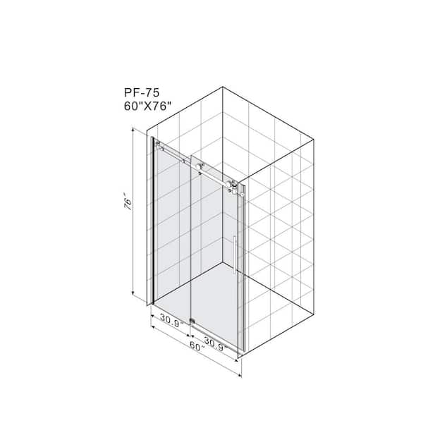 MEDUNJESS BradF 60 in. W x 76 in. H Sliding Frameless Shower Door in Brushed Nickel with 3/8 in. (10mm) Tempered Clear Glass