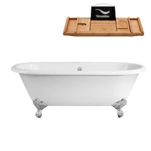 66 in. Cast Iron Clawfoot Non-Whirlpool Bathtub in Glossy White with Glossy White Drain and Polished Chrome Clawfeet