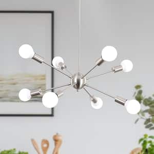 8-Light Nickel Modern Sputnik Chandelier for Living Room with No Bulbs Included