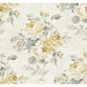 Rose Bouquet Metallic Pearl, Gold, and Gray Paper Strippable Roll (Covers 60.75 sq. ft.)
