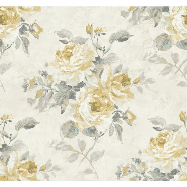 Seabrook Designs Rose Bouquet Metallic Pearl, Gold, and Gray Paper Strippable Roll (Covers 60.75 sq. ft.)