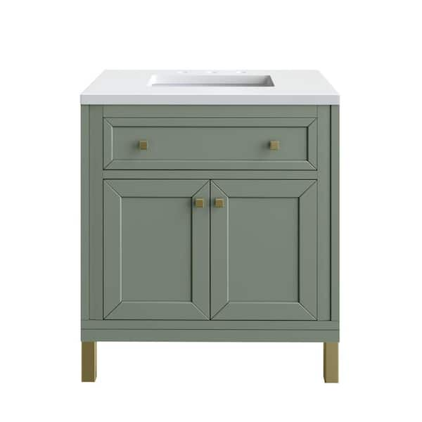 James Martin Vanities Chicago 30.0 in. W x 23.5 in. D x 34 in . H Bathroom Vanity in Smokey Celadon with White Zeus Quartz Top