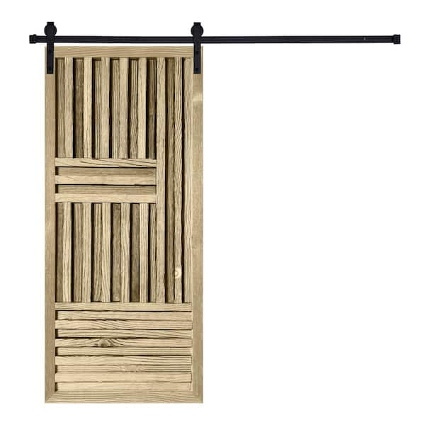 AIOPOP HOME Artisan Series ZEN-Door 80 in. x 36 in. Natural Pine Wood Finished Sliding Barn Door with Hardware Kit