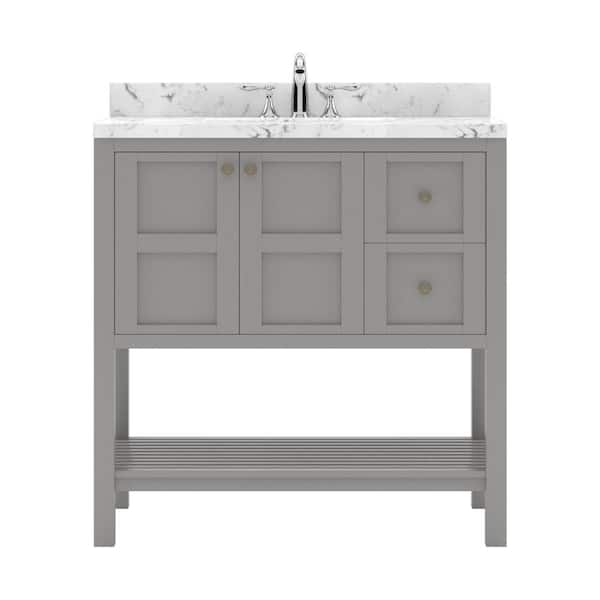 Virtu USA Winterfell 36 in. W x 22 in. D x 37 in. H Single Sink Bath Vanity in Gray with Quartz Top