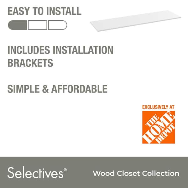 Selectives 13.8 in. D x 48 in. W x 0.6 in H White Laminate Top Shelf Kit with Brackets