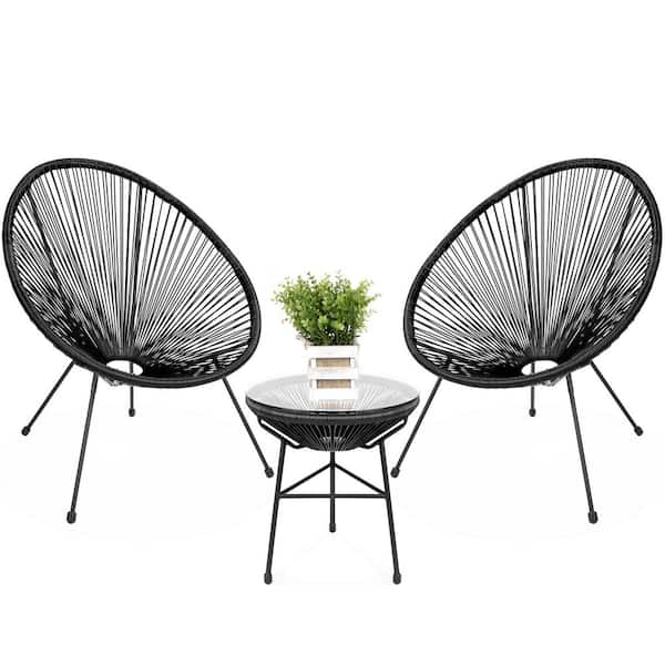 Unbranded Black 3-Piece Metal Outdoor Bistro Set with Glass Table