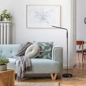 50 in. Black Dimmable Standard LED Floor Lamp for living rooms with Adjustable Color Temperature and Rotatable Gooseneck
