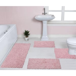 Bell Flower Collection Pink 4 Piece Bath Rug Set