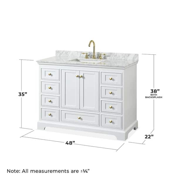 Wyndham Collection Deborah 48-in White Single Sink Bathroom Vanity with White Carrara Natural Marble Top