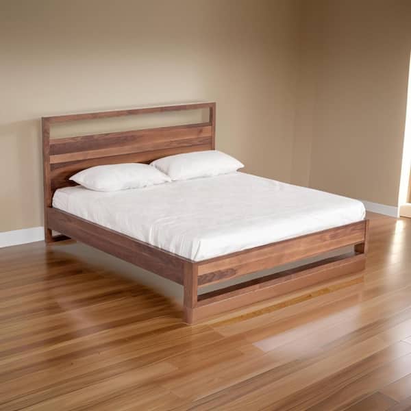 Benjara Lena California Brown Wood Frame King Size Platform Bed with Headboard
