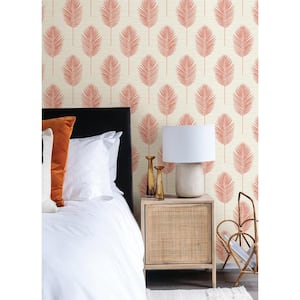 Red Bali Coral Fern Vinyl Non-Pasted Textured Repositionable Wallpaper