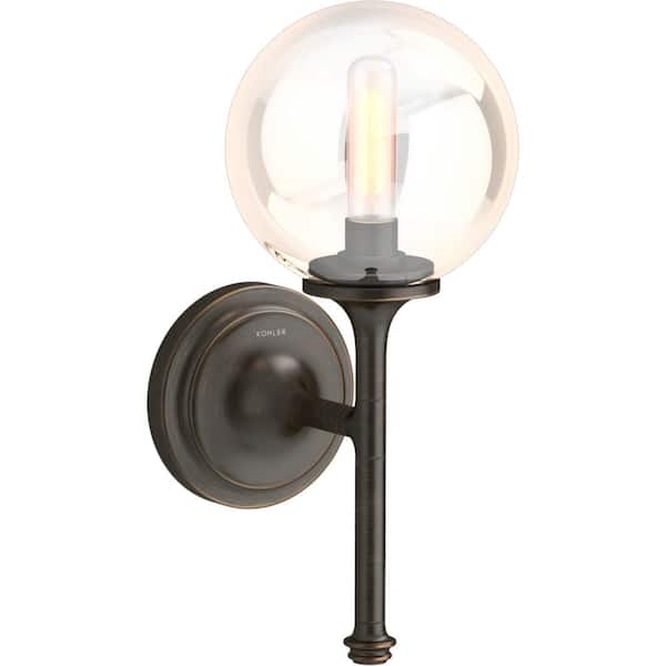 KOHLER Bellera 1 Light Oil Rubbed Bronze Indoor Wall Sconce with Globular Glass Shade, UL Listed
