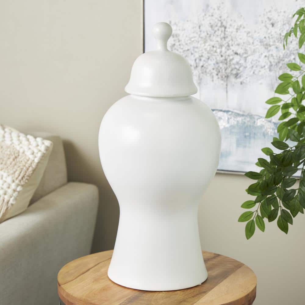 White Ceramic Round Hourglass Decorative Jars with Lid and Ball Knob