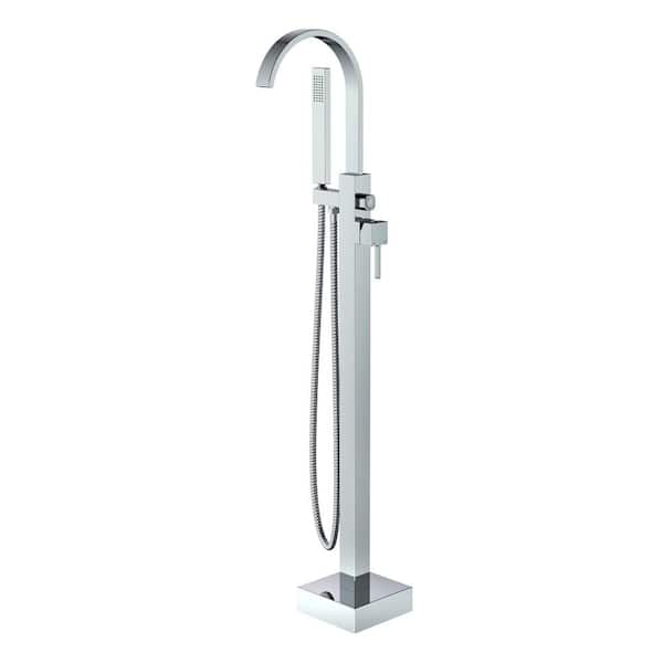 UPIKER Single-Handle Freestanding Tub Faucet Floor Mount Tub Filler with Hand Shower and Swivel Spout in Chrome