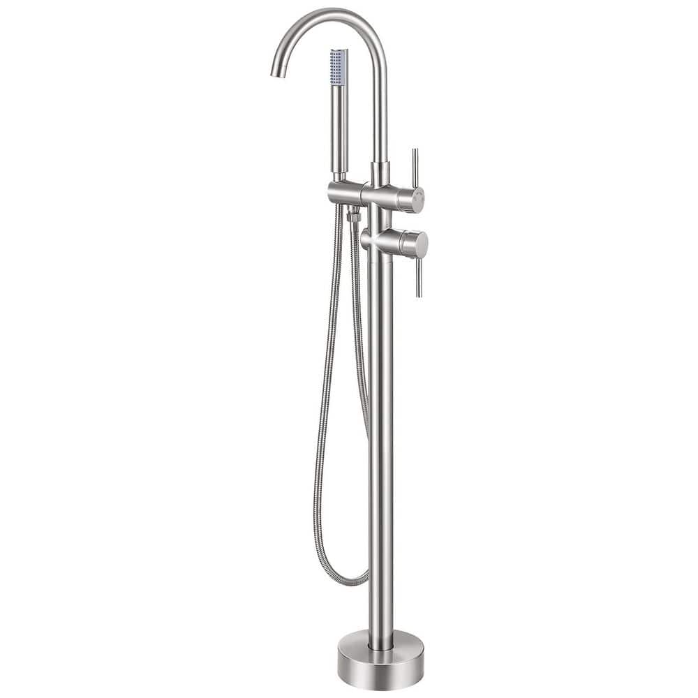 2-Handle Floor Mounted Freestanding Tub Faucet with Gooseneck Spout and Handheld Shower in Brushed Nickel price history on PriceWatchPro