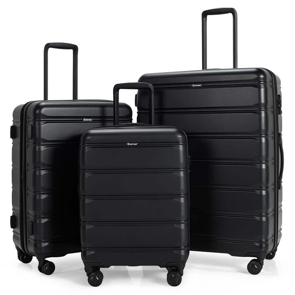 Costway 3-Piece Black Hardshell Luggage Set Expandable Suitcase with TSA  Lock and Spinner Wheels BL10003DK - The Home Depot