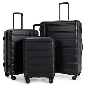 3-Piece Black Hardshell Luggage Set Expandable Suitcase with TSA Lock and Spinner Wheels