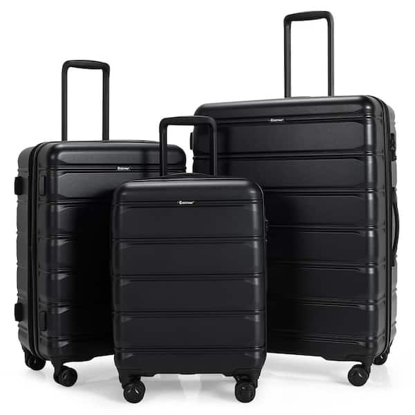 Costway 3-Piece Black Hardshell Luggage Set Expandable Suitcase with TSA Lock and Spinner Wheels