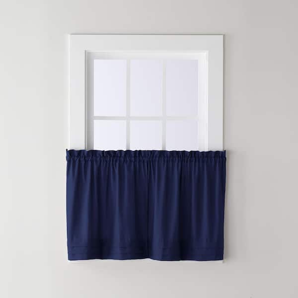 Saturday Knight Holden Navy Polyester Rod Pocket Tier Curtain - 57 in. W x 45 in. L