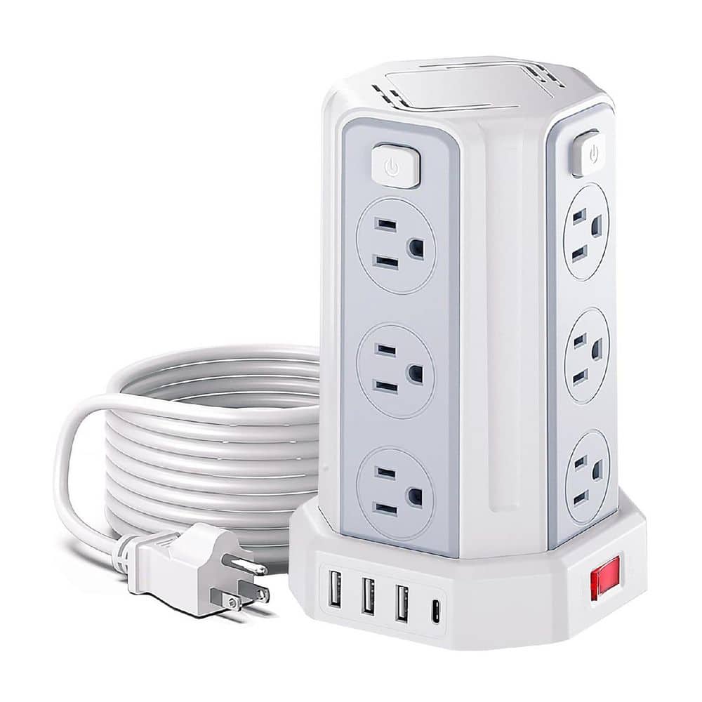 12-Outlet Power Strip Tower Surge Protector with 6.5 ft. Extension Cord, 4-USB Ports and 4-Switches for Home Use, White price history on PriceWatchPro
