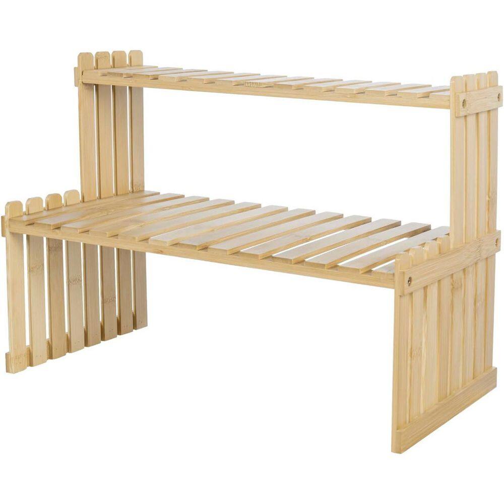 Natural Bamboo Wood Plant Stand 2 Tier Desktop Shelf Organizer Rack with 2 Slatted Shelves price history on PriceWatchPro