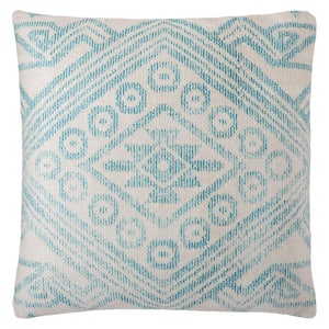 Malae Indoor/ Outdoor Tribal Turquoise/ Cream Throw Pillow 22 in.