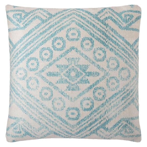 Jaipur Living Malae Indoor/ Outdoor Tribal Turquoise/ Cream Throw Pillow 22 in.