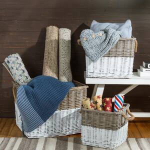 Natural/White Square Wicker Baskets (Set of 3)