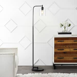 Axel Modern 60 in. Black Iron/Seeded Glass Farmhouse Industrial LED Floor Lamp