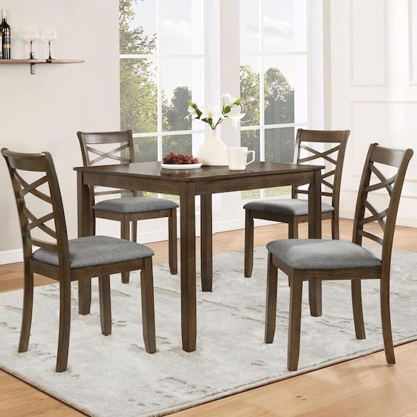 Lemont Country Rustic Gray Linen Upholstered & Walnut Finish Solid Wood Dining Side Chair with Cross Back, (Set of 4)