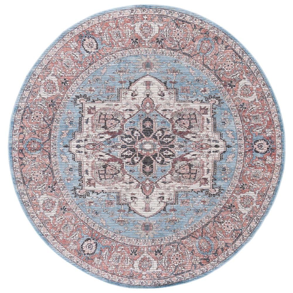 Serapi Blue/Rust 7 ft. x 7 ft. Machine Washable Border Ornate Medallion Round Area Rug price history on PriceWatchPro
