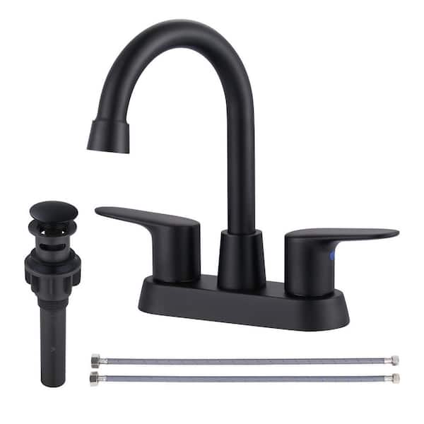 ARCORA 4 in. Centerset Double Handle Bathroom Faucet with Drain Kit Included in Matte Black