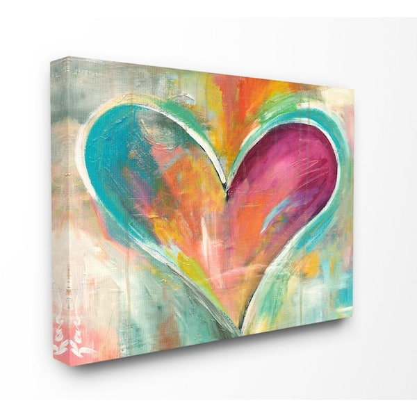 Stupell Industries 16 in. x 20 in."Abstract Colorful Textural Heart Painting" by Artist Kami Lerner Canvas Wall Art
