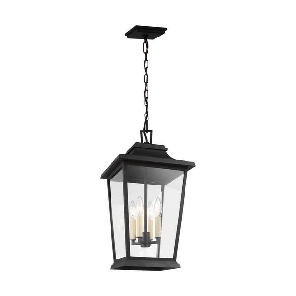 Generation Lighting Warren Medium 4-Light Textured Black Hanging Pendant with Clear Glass