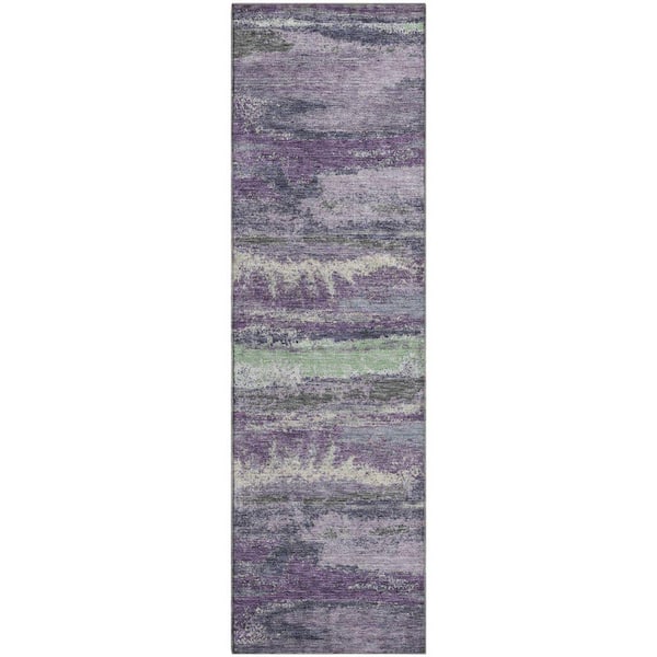 Mayfield Premium Machine Washable Abstract AMF942 Purple 2 ft. 3 in. x 7 ft. 6 in. Runner Rug
