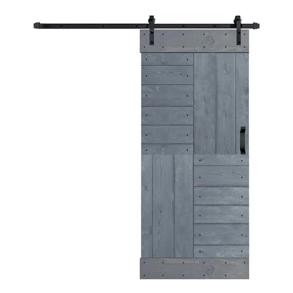 ISLIFE S Series 36 in. x 84 in. Dark Gray Finished DIY Solid Wood Sliding Barn Door with Hardware Kit