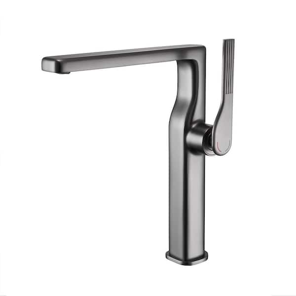 AIMADI Single Handle Bathroom Vessel Sink Faucet Brass Single Hole High Tall Bathroom Faucets in Gray