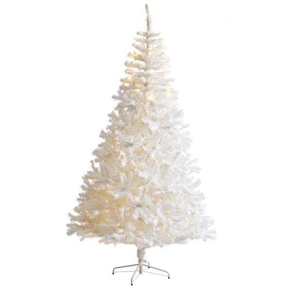 Nearly Natural 7 ft. Pre-Lit White Artificial Christmas Tree with 350 Clear LED Lights