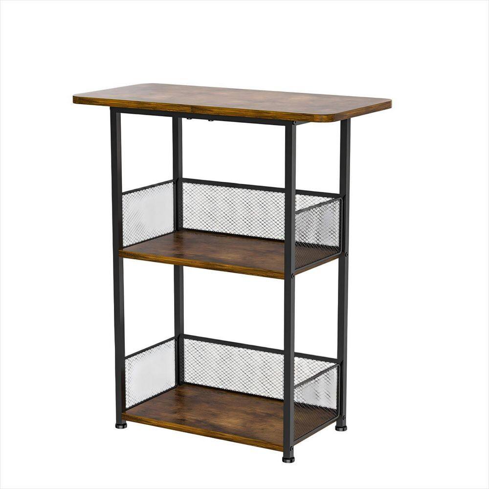 24-Bottle 3-Tier Brown 23.62 in. W Freestanding Wine Rack for Bottles, Cocktail Shaker, Mugs