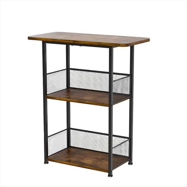 24-Bottle 3-Tier Brown 23.62 in. W Freestanding Wine Rack for Bottles, Cocktail Shaker, Mugs