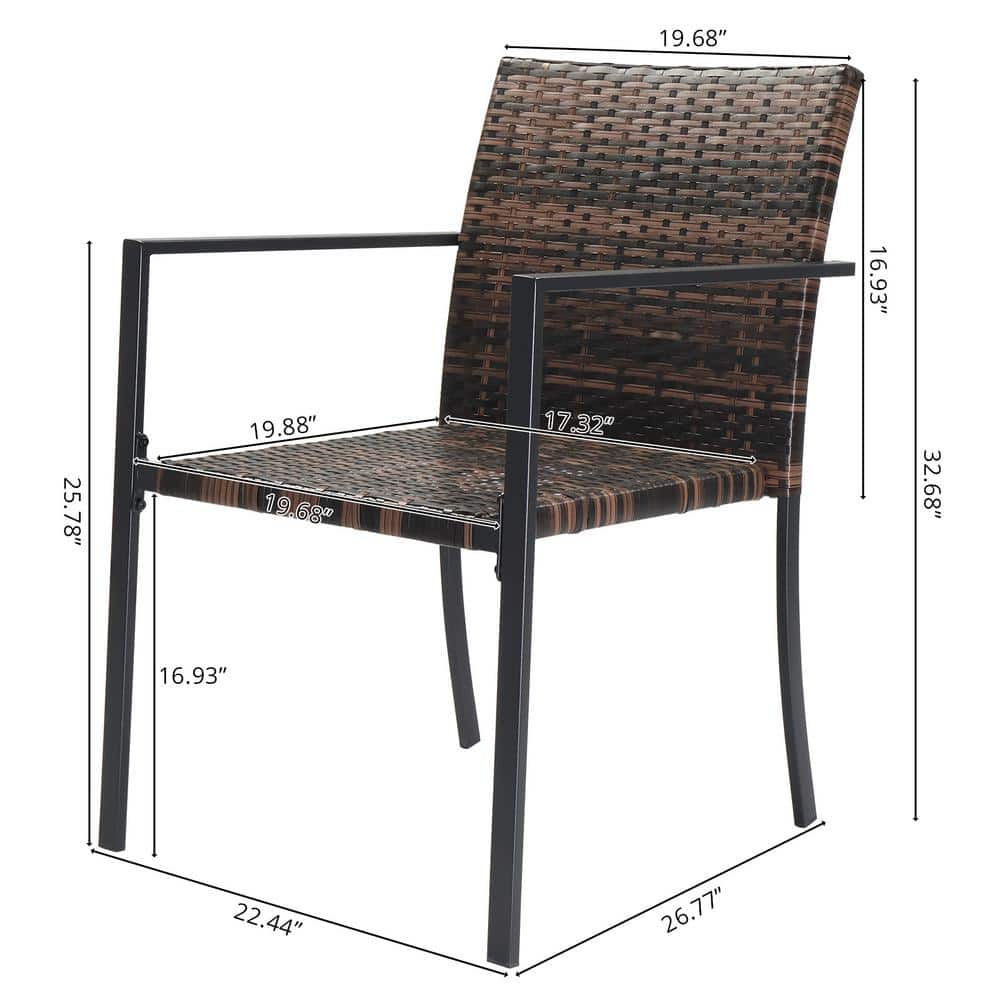 Brown Wicker and Metal Outdoor Dining Armchair Set