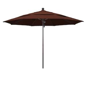 11 ft. Bronze Aluminum Commercial Market Patio Umbrella with Fiberglass Ribs and Pulley Lift in Bay Brown Sunbrella
